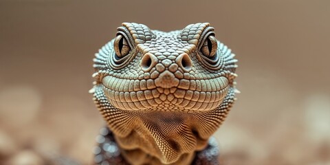 Fototapeta premium A tight shot of a lizard's face with a blurred background.