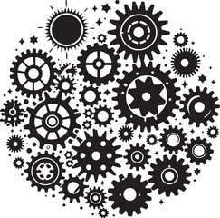 Mechanical Gear Silhouette Vector Set
