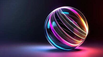 Neon Sphere Abstract Art: Vibrant Glowing Orb in Dark Space