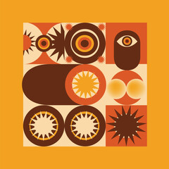 Retro abstract psychedelic geometric eye grid design element vector