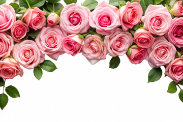 Obraz premium Pink roses border isolated on transparent background. Png