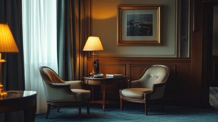 Interior of a hotel room with luxury furniture in it