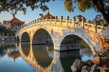 Obraz premium Sunrise Stone Bridge, Chinese Garden