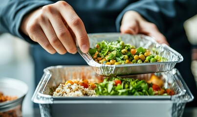 Stacking meal prep containers filled with fresh salads for convenient and healthy eating on the go.