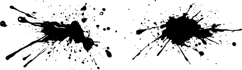 Fototapeta premium Black ink splash or dots on white background. 