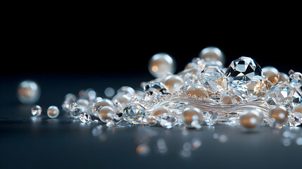 Abstract Cluster Of Sparkling Pearls On Dark Background