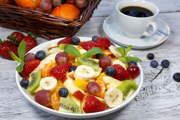 fresh fruit salad on the rustic white wood meyve salatası	