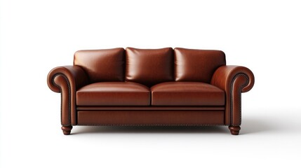 Fototapeta premium Isolated 3D leather sofa on white background, perfect for interior design or furniture catalog