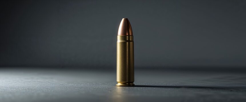 Brass Ammunition Closeup on Dark Surface.