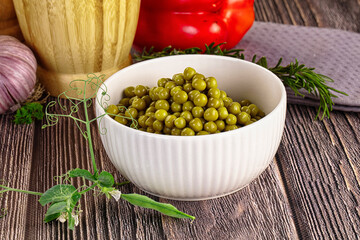 Sweet young canned green peas