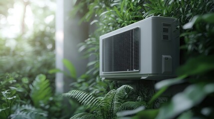 Modern Air Conditioning Unit in Garden Setting Eco-Friendly Energy Efficient Comfort