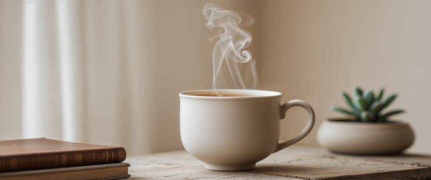 Warm Cup of Tea with Rising Steam in Cozy Home Setting Evoking Calmness