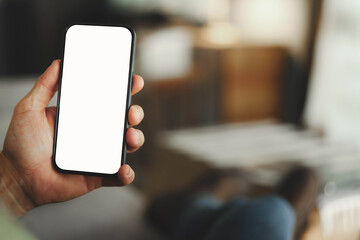 Mobile phone blank white screen mockup.texting using cell phone.background empty space for advertise.work people contact marketing business,technology