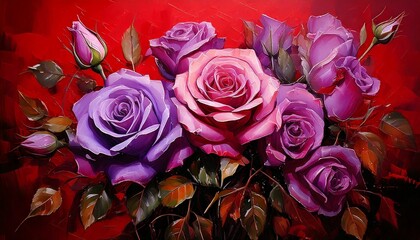 바이올렛 장미 유화 그림