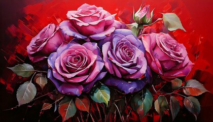 바이올렛 장미 유화 그림