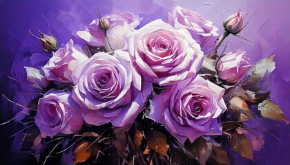 바이올렛 장미 유화 그림