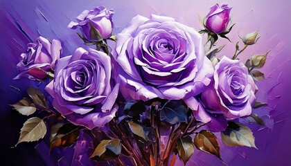 바이올렛 장미 유화 그림
