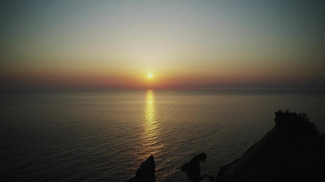 sea, rocky, sunset, horizon, sunset, calm