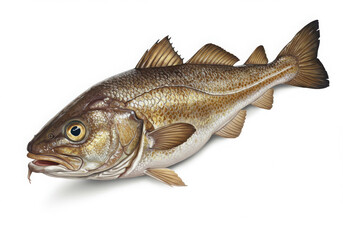 Fototapeta premium Detailed illustration of a cod fish with brown and gold scales on a white background