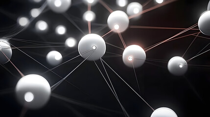 Futuristic minimalist aesthetic with white glowing nodes and matte black connectors, emphasizing a monochrome palette, sharp details, and cinematic depth for a modern tech feel