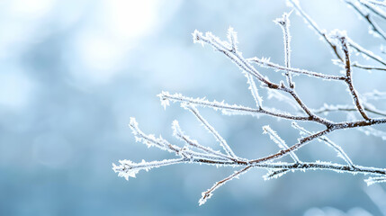 Frost Covered Branches In Winter Landscape