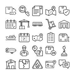 Logistics and Supply Chain Line Icons Set for Shipping and Warehouse Management


