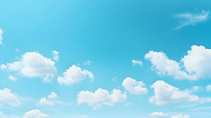 Blue Sky With White Fluffy Clouds In A Bright Sunny Day With Soft Lighting