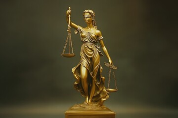 Obraz premium A golden statue of Lady Justice holding the scales, symbolizing fair play and law in an office setting