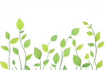 Obraz premium light green leaves grow in a scattered pattern with upward stems on a bright white background 