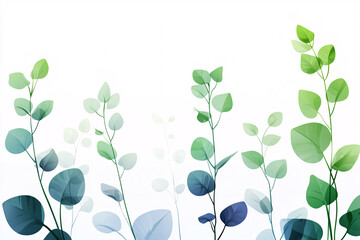 Obraz premium semi transparent eucalyptus leaves in blue and green shades rise vertically over a clean white background 