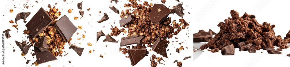 Aufkleber crunchy granola and muesli are piled high with chocolate and set against a white background in this 