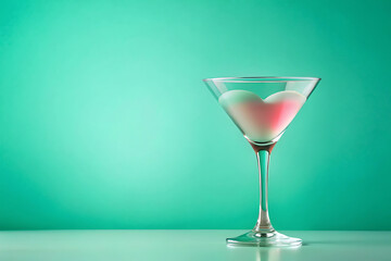cocktail in a martini glass with pastel mint green colored backdrop