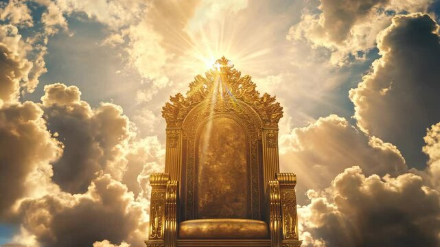 Seat or golden throne is in heaven in the middle of a cloudy landscape