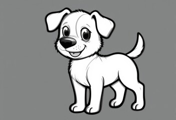 Fototapeta premium Cartoon Dog Character Smiling in Black and White Illustration