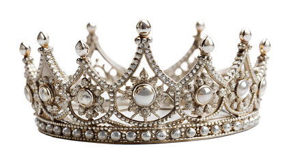 Golden Crown Isolated on White with Luxury Jewelry and Shiny Diamond Decoration
