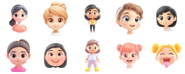 Obraz premium Colorful Cartoon Faces Characters in 3D Animation