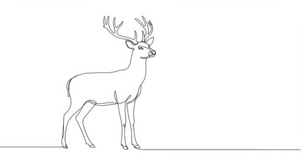 Elegant minimalist single line art illustration of a standing deer isolated on white