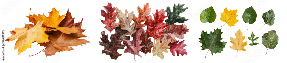Poster a frame of autumn leaves in various colors is positioned against a clean white isolation