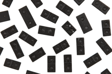 The top view displays black dominoes as isolated pieces against a white background