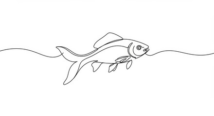 Obraz premium Elegant minimalist continuous line art illustration of a graceful swimming fish on white background
