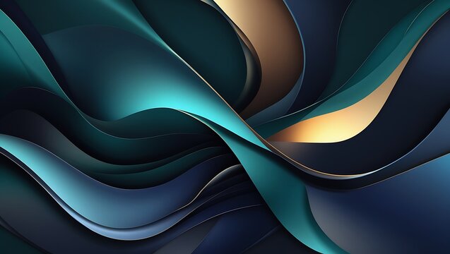 A sleek abstract background with overlapping gradient layers in deep teal, navy blue, and warm gold, exuding luxury and professionalism for corporate and high-end branding.