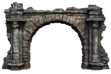 Obraz premium dark stone anchient arch gate isolated on white or transparent png