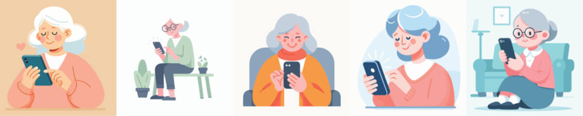 vector grandma playing cellphone
