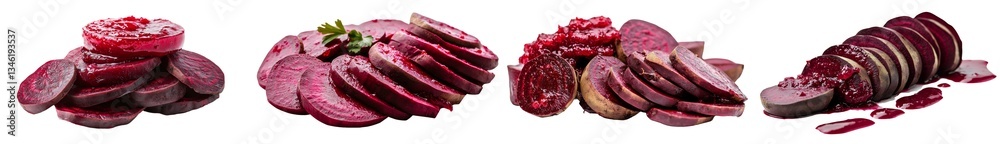 Poster slices of fresh beetroot that have been cooked, isolated on a white background