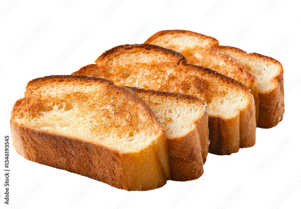 Poster Fried slices of whole wheat toast are presented in isolation on a white background