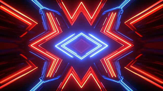 Red blue neon light tunnel, abstract background, digital art, vj loop