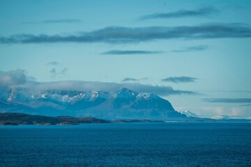 Fototapeta premium pretty snow mountains fjords in Norway 