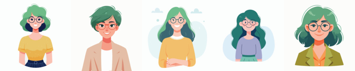 green haired woman character vector