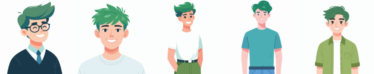 green haired young man character vector