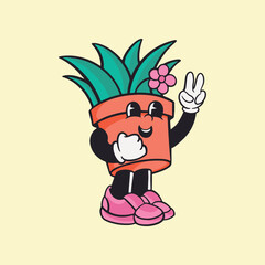 Potted plant, colorful retro illustration vector